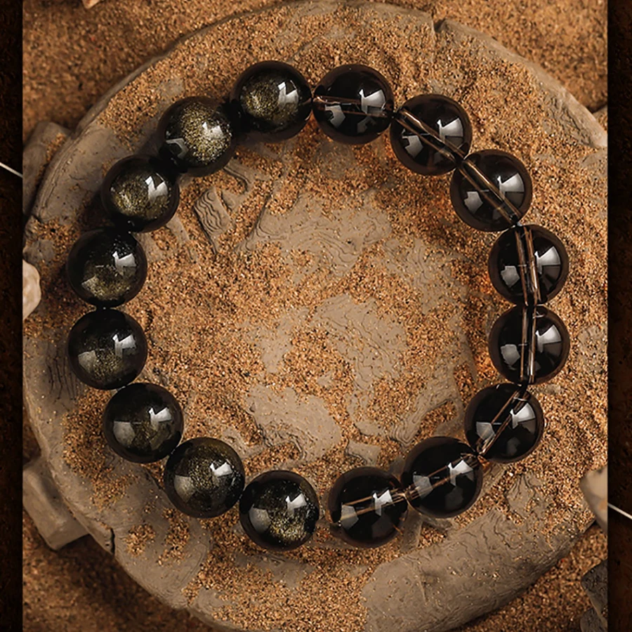 Natural Golden Obsidian Beads Bracelet Men Natural Smoky Crystal Women Jewelry Purification of the Mind Yoga Meditation Pulsera