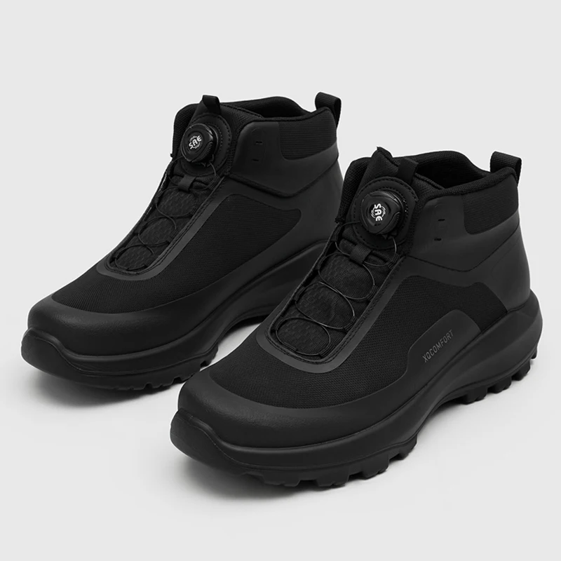 Men High Top Outdoor Mesh Hiking Boots with Rotating Buttons Breathable Height Increasing Durable Camping Outdoor Work Boots