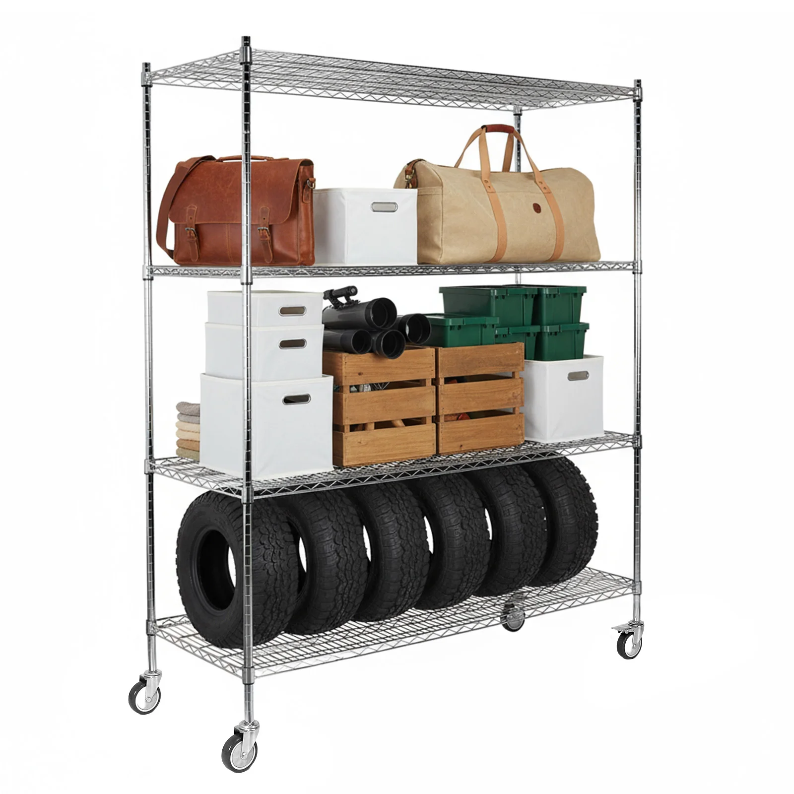 

5-Tier 70.87x59.76x23.98in Pantry Shelves Each Layer Support 250KG Heavy Duty Shelving with Wheels for Office Basement Warehouse