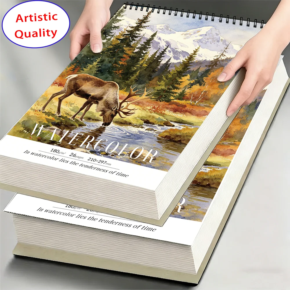 180gsm 26Sheets A4/A5 Watercolor Paper, Cold Press Art Notebook for Gouache & Mixed Media, Acid-Free Sketchbook