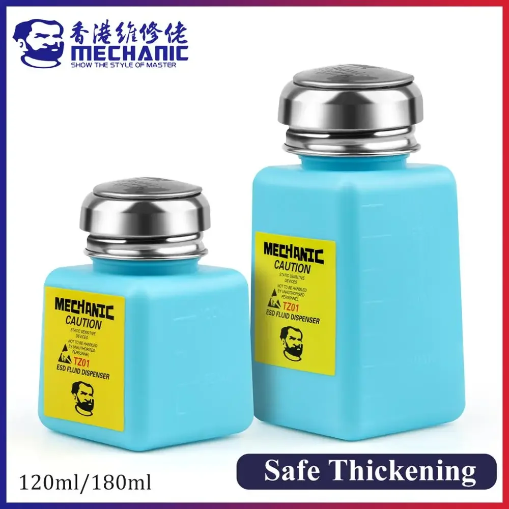 ช่าง180Ml หมวกโลหะแอลกอฮอล์ขวดกดปั๊ม ESD ของเหลว Dispenser ภาชนะพลาสติกสำหรับ PCB เมนบอร์ดทำความสะอาด