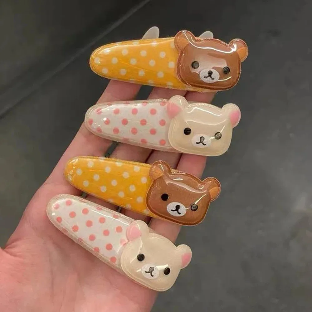 Kawaii Rilakkuma Bear Hair Clips, Polka Dot BB Clips with Angel Wing, Cute Hairpins, Versatile Accessories & Birthday Gifts