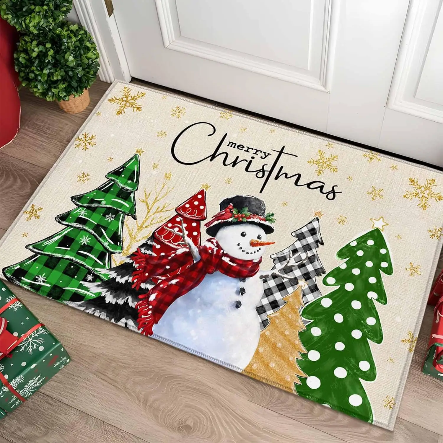 

Christmas Tree Snowman Door Mat Winter Snowflake Entrance Rug Bedroom Bedside Foot Mat Balcony Hallway Rug Christmas Decorations