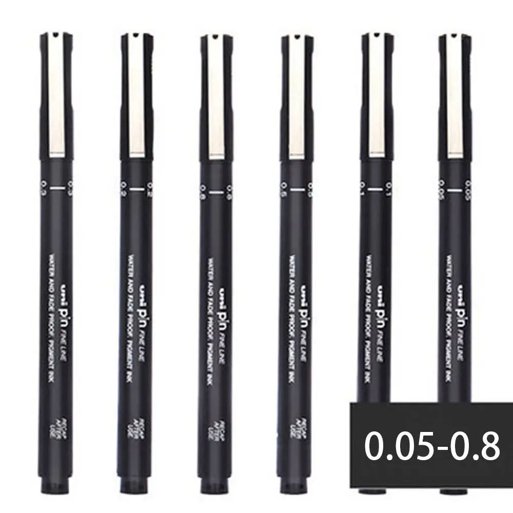 6Pcs/lot Ultra Fine Line Pin Drawing Pen Black Ink 005 01 02 03 05 08 Micron Fineliner Pigment Office School Set Art Marker