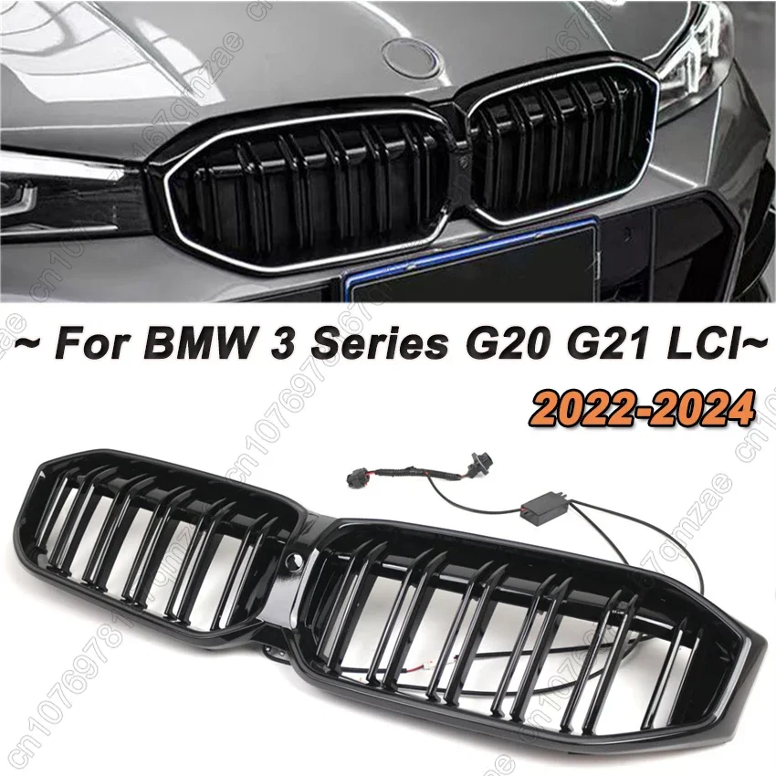 Front Grille For BMW 3 Series G20 320i 330i 2022-2024 New Racing Grill Bumper Radiator Hood Mesh Grid With LED Light Accessories