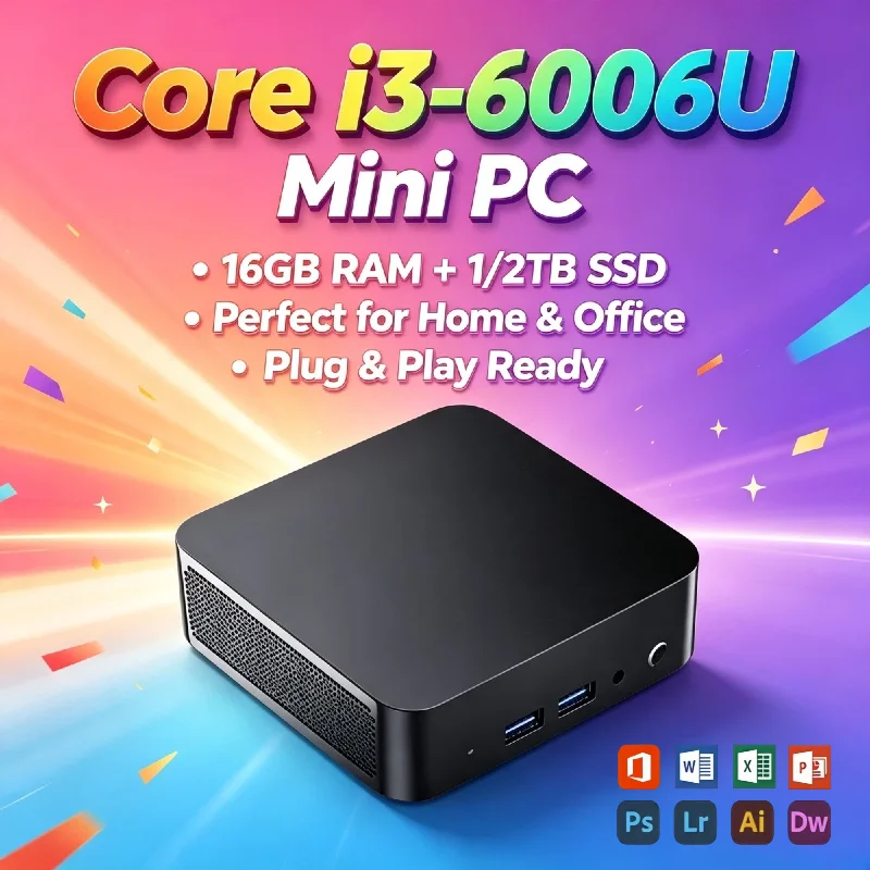 Intel Core i3 6006U Mini PC 16GB DDR4 1TB 2TB NVMe SSD M.2 WiFi 6 BT5.2 Low Power Desktop Pro Max Ultra Unit