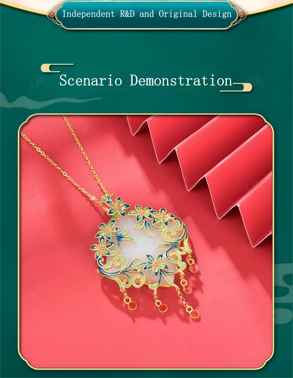 قلادة LIR النسائية: قلادة من اليشم الهيتي الطبيعي "رائحة الأوركيد" بشرابة من المينا المجوفة |   المجوهرات الجميلة مع شهادة اليشم