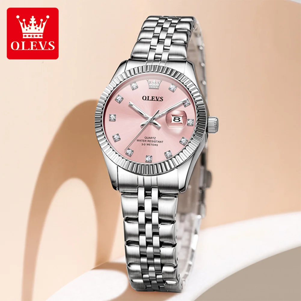 OLEVS Woman Watches Original Chronograph Date Quartz Watch Waterproof Luminous Stainless Steel Watches For Woman Gift 3705