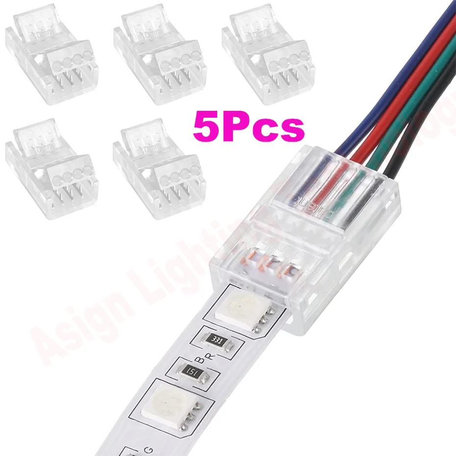 5Pcs LED Strip Light Connector RGB 2/3/4pin Wire Connector 8mm 10mm For SMD 5050 WS2811 Single Color and Multicolor Tape