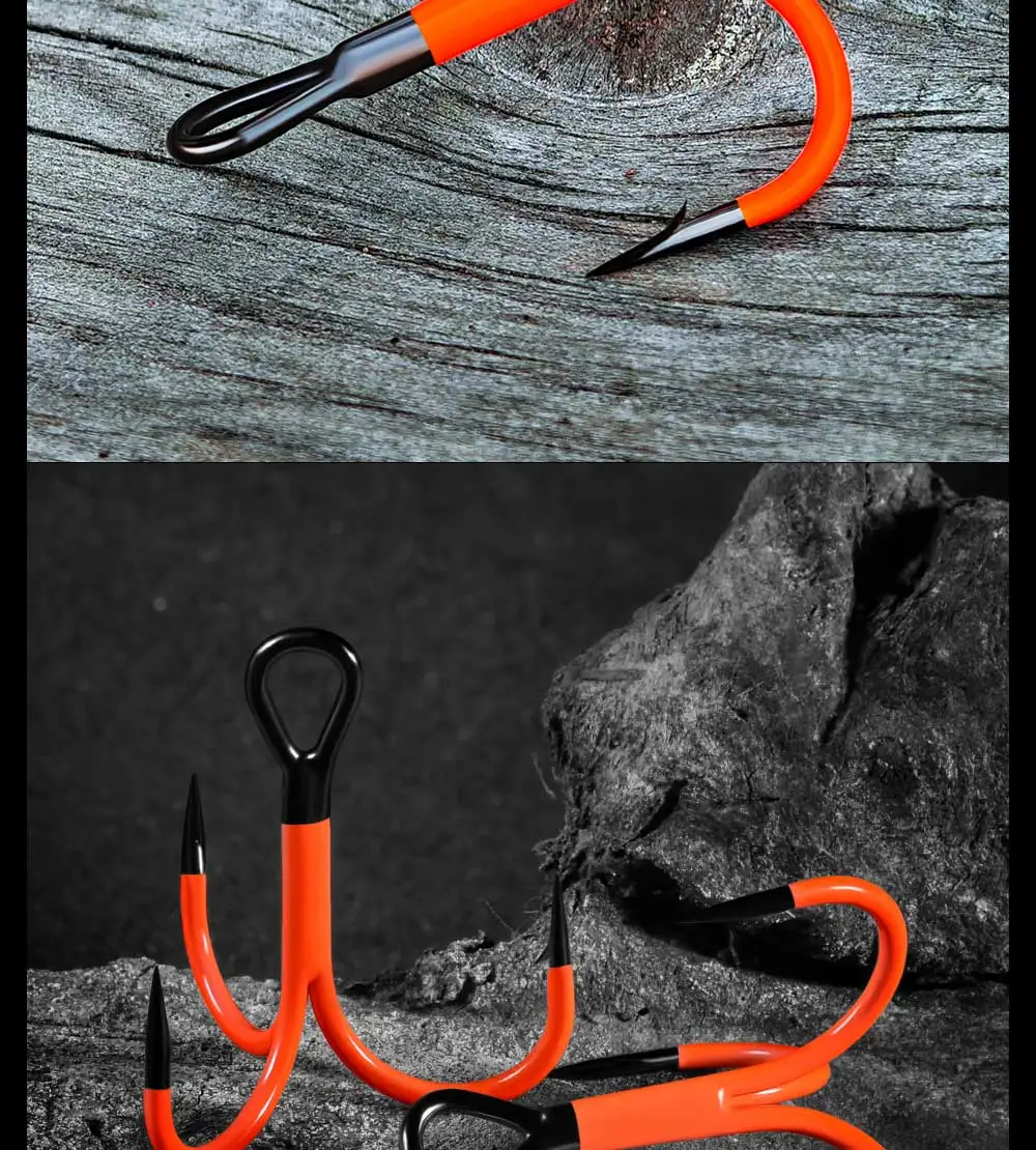 Spinpoler Flame Treble Hook UV Orange/Green Coated Point Treble Hooks 2X Strong Black Nickel Soft Lure Swimbait Pesca Tackle