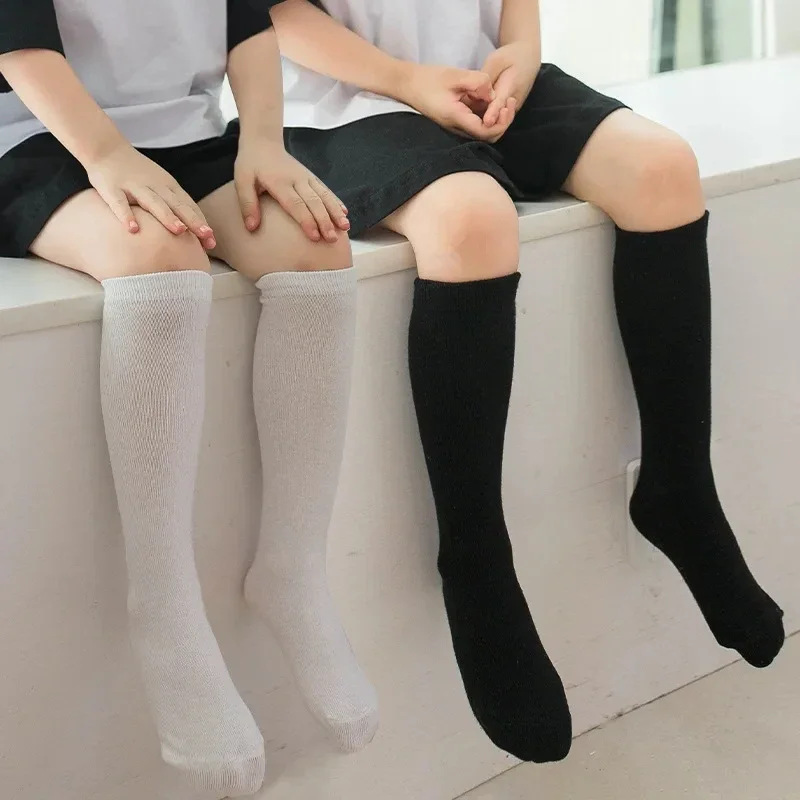 Mädchen Overknee Oberschenkel Kinder Schule Schüler Wadensocken Kinder Sommer Baumwollstrümpfe Soild Schwarz Weiße Socken