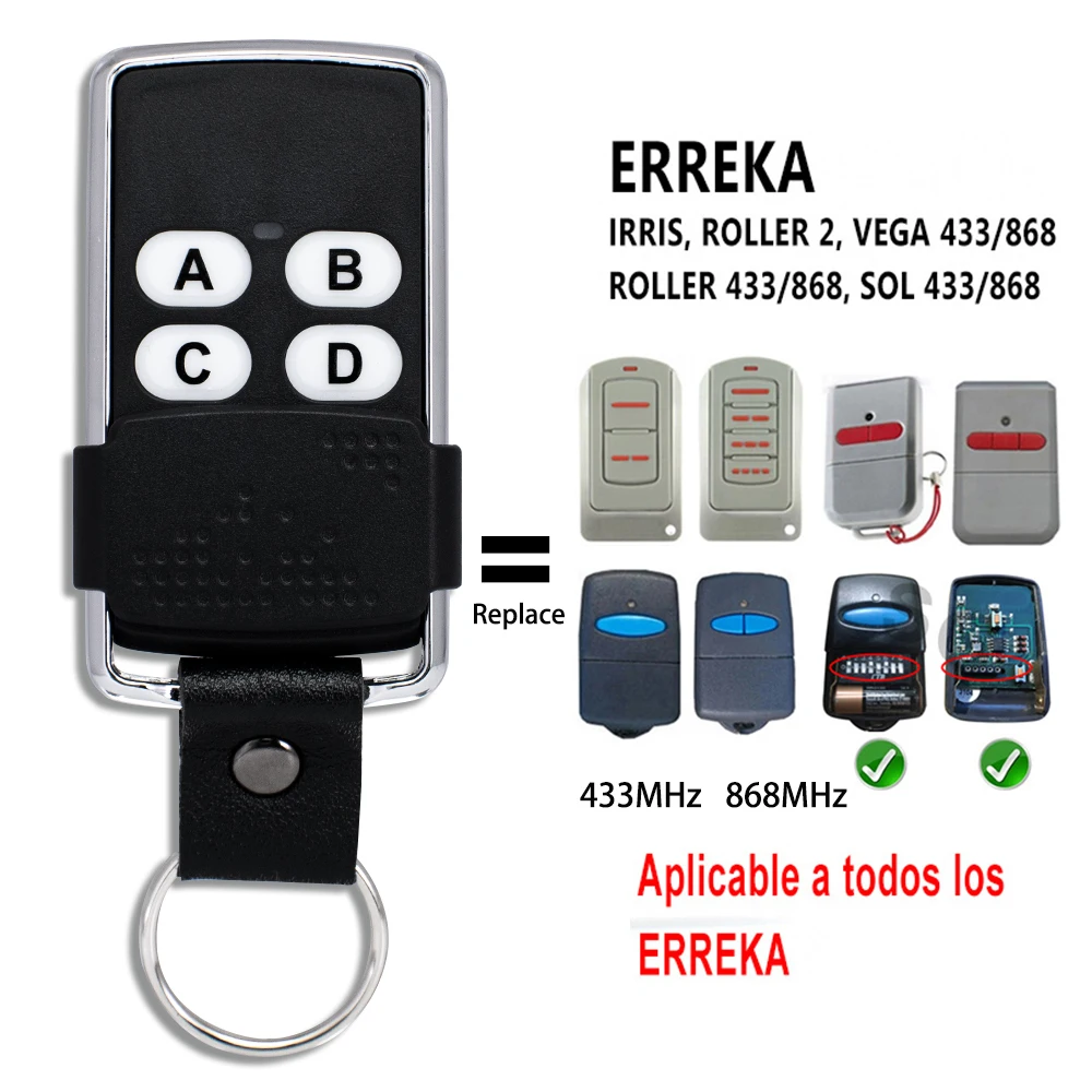 ERREKA IRIS EVO IRIS2 IRIS4 ROLLER1 ROLLER2 SOL LIRA VEGA ROLLER 4 Remote Control Garage Door Opener 868MHz 433MHz Replicator