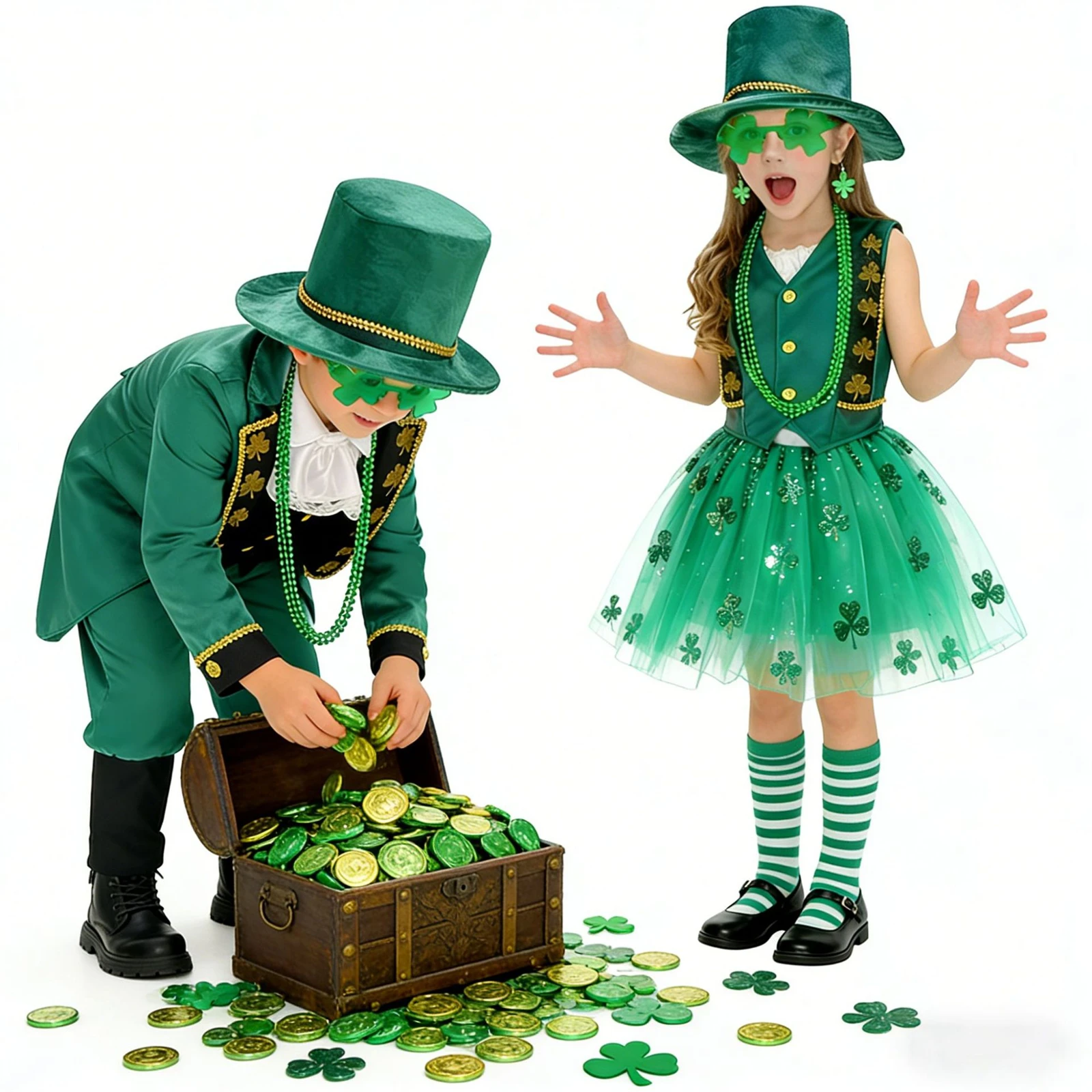 

Ireland St.Patrick Day Costume For Kids Boys Girls Green Leprechaun Festival Outfit Carnival Party Fancy Stage Performance Set