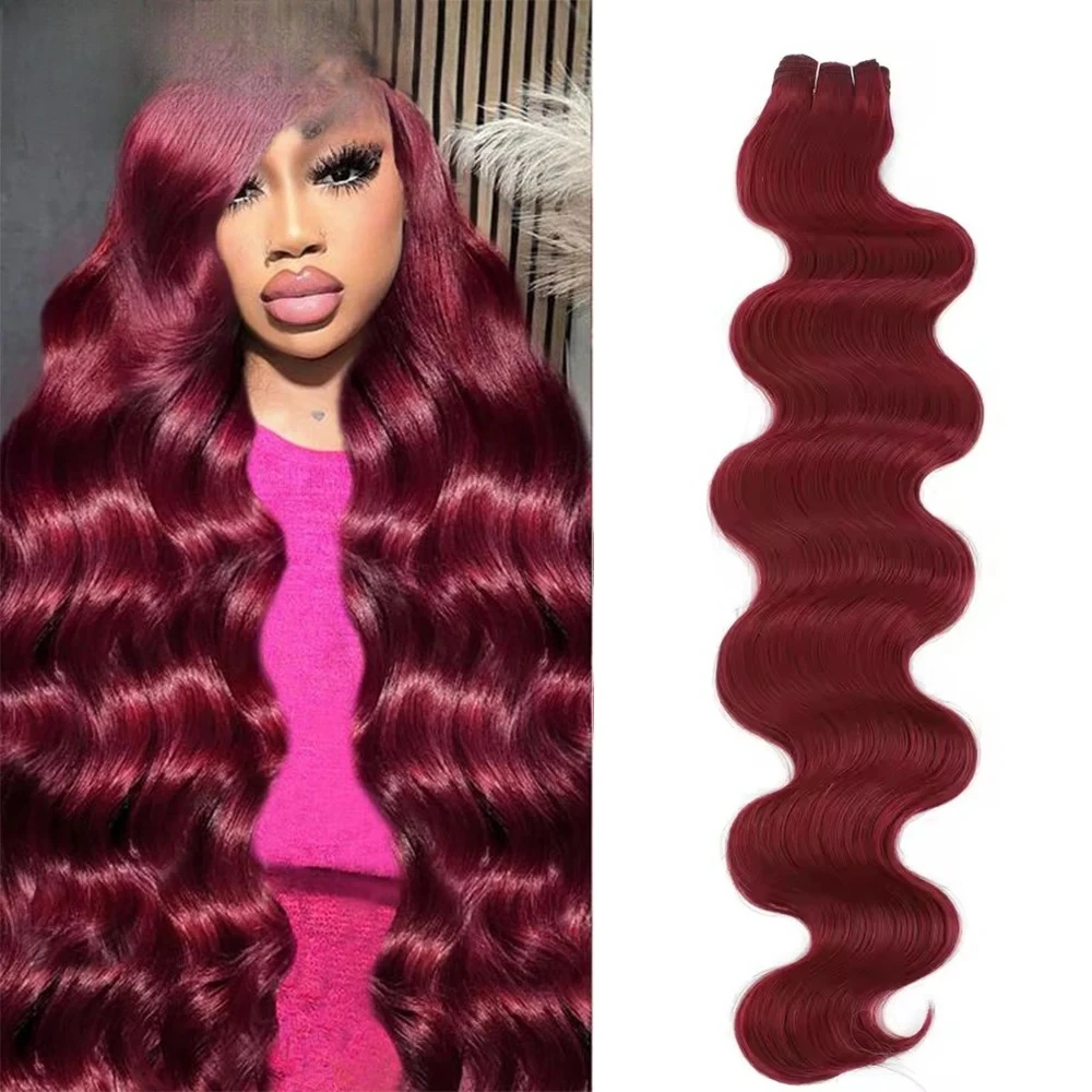 

30Inches Red Burgundy High Temperature Soft Sliver White 613 Natural Fiber Hair Extensions Body Wave Hair Weave Bundles
