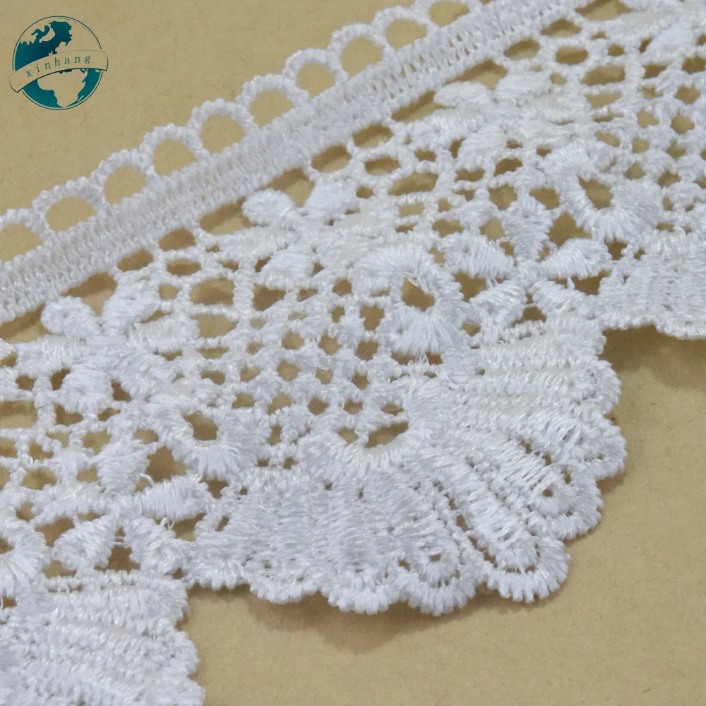 White Polyester Lace Embroidery French Ribbon Fabric Guipure Diy Trims Warp Knitting Sewing Accessories Dress 7cm Width#4314