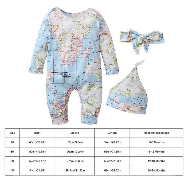 طقم بدلة جسم قطعة واحدة لحديثي الولادة ، ملابس للنساء ، طباعة خريطة العالم ، مريحة وعصرية ، ملابس ، حديثي الولادة