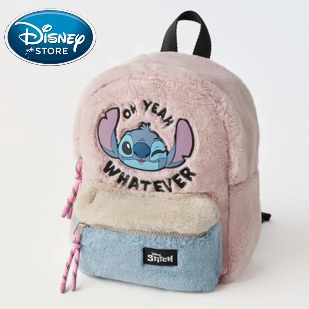 New Disney Plush Backpack Ins Japanese Blue Stitch Funny Cartoon Large-Capacity Student Backpack Kindergarten Bag Child Gift