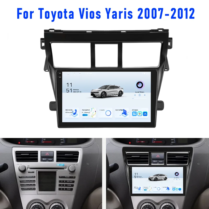 

9" 4+64GB For Toyota Vios Yaris 2007-2012 Car Radio Wireless CarPlay Android 15 Auto Stereo Head Unit FM GPS Rear Camera