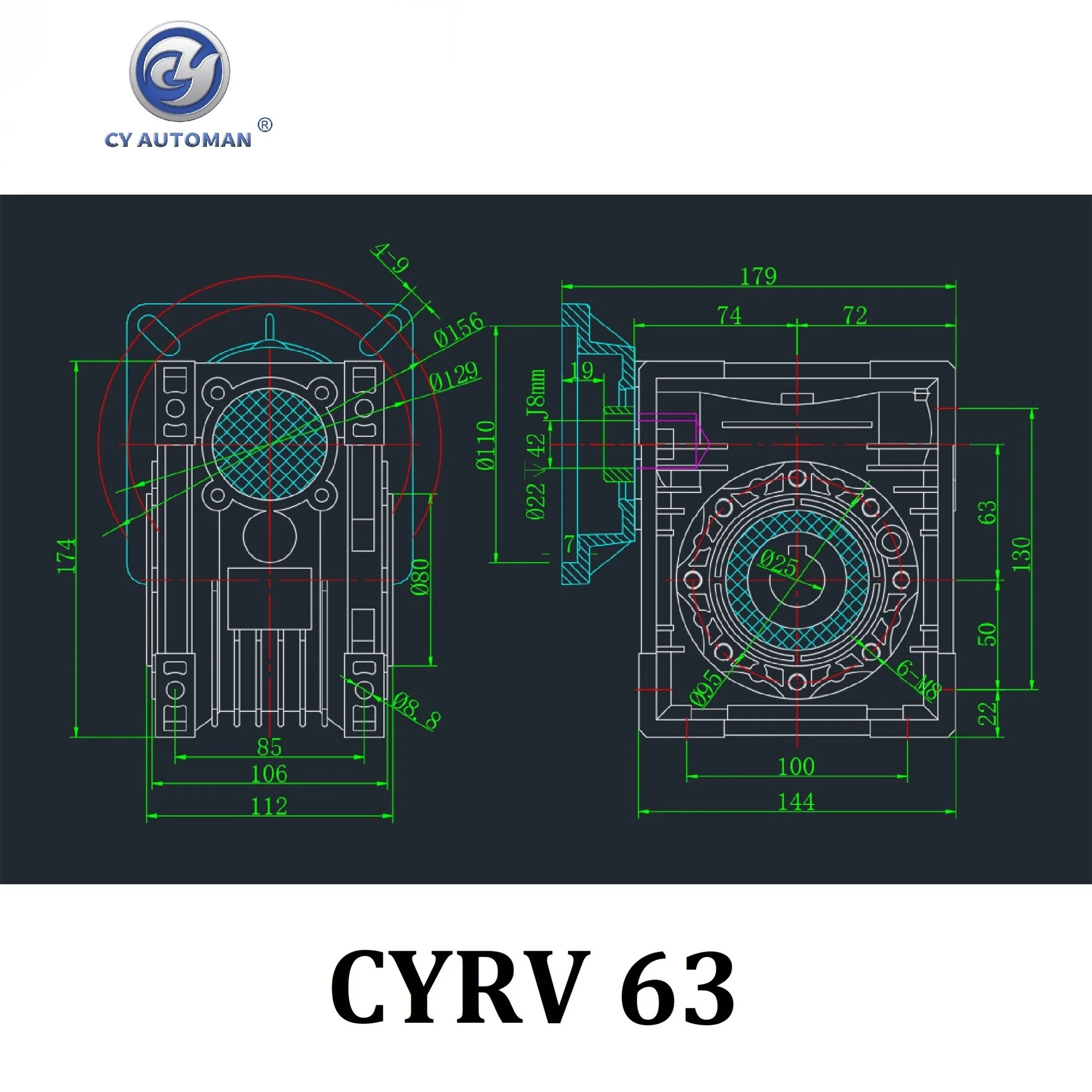 Imagem -06 - Cyautoman Redutor de Velocidade da Caixa de Velocidades sem Fim Nmrv 063 Entrada 14 19 22 24 mm Saída 25 mm Relação 5:1 100:1 Manutenção Gratuita