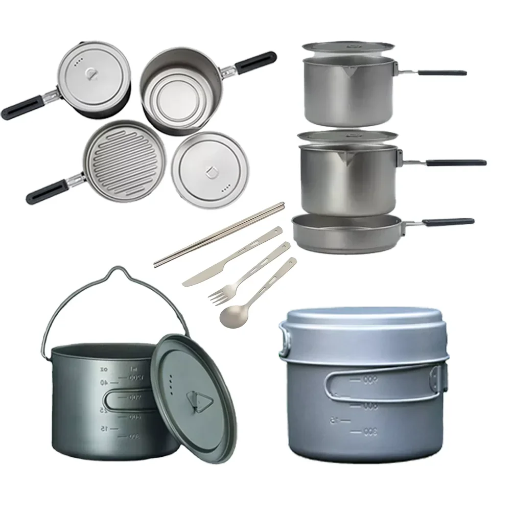 

New Outdoor Pure Titanium Hanging Pot Pan Outdoor Titanium Camping Cookware Set for Picnic Camp Cookwar Set