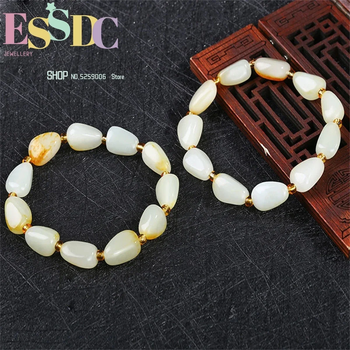 Wholesale Natural Hetian Jade Bracelet Women's Red Skin White  Raw Stone Follow Shaped Jewelry  Ethnic Style  Retro Simplicity