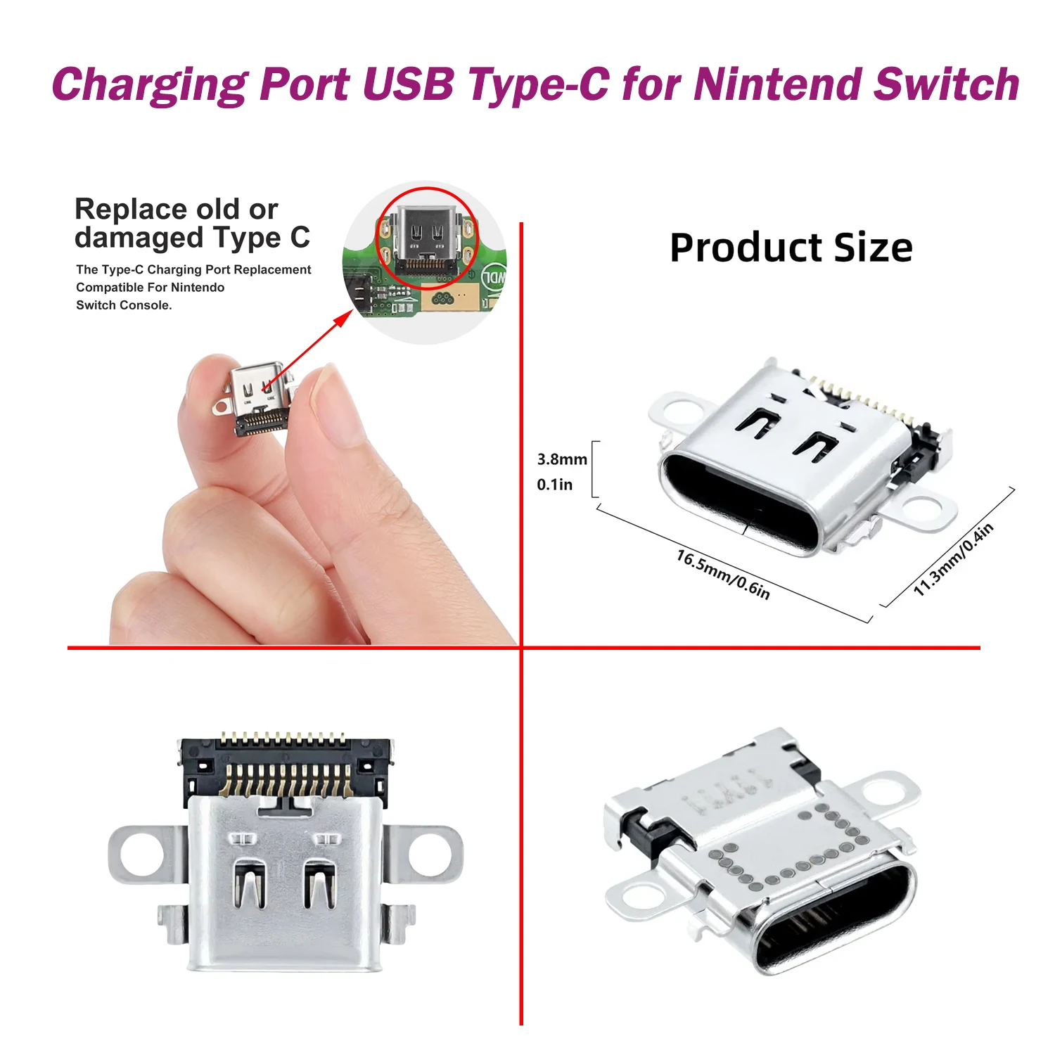 10/20/50pcs Charging Port Power Connector USB Type-C Metal Connectors Socket​ for Nintendo Switch Charger Socket Repair Parts