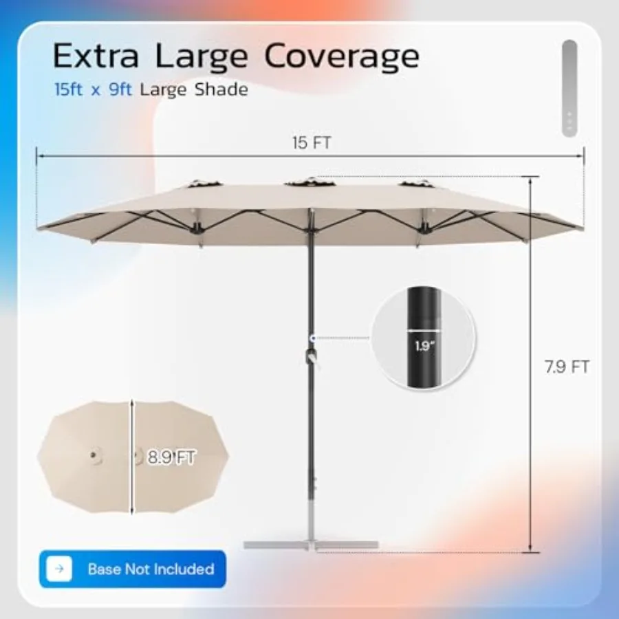 15x9ft Large Patio Umbrella, Double-Sided Umbrella Outdoor Patio, Recgle Market Table 177''x104'' Umbrellas with Crank Air Vent