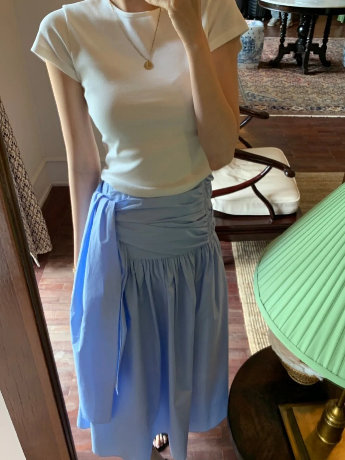 

Women's Summer bandage Long Bud Skirts High Waist Lacing Up Blue Long Half Skirts Female Korea Style 2024