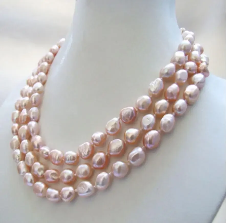 

Hot sell Noble- 3 strands real nature purple baroque freshwater pearl necklace 9-11mm