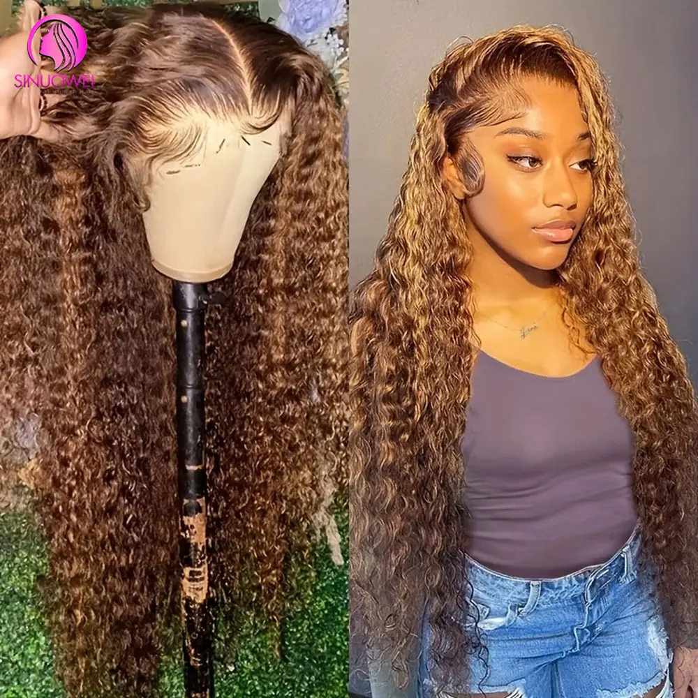 

Water Wave P4/27 Highlight Wig 13x4 Curly Lace Front Human Hair Wigs Transparent Lace Frontal Brazilian Ombre Colored Human Hair