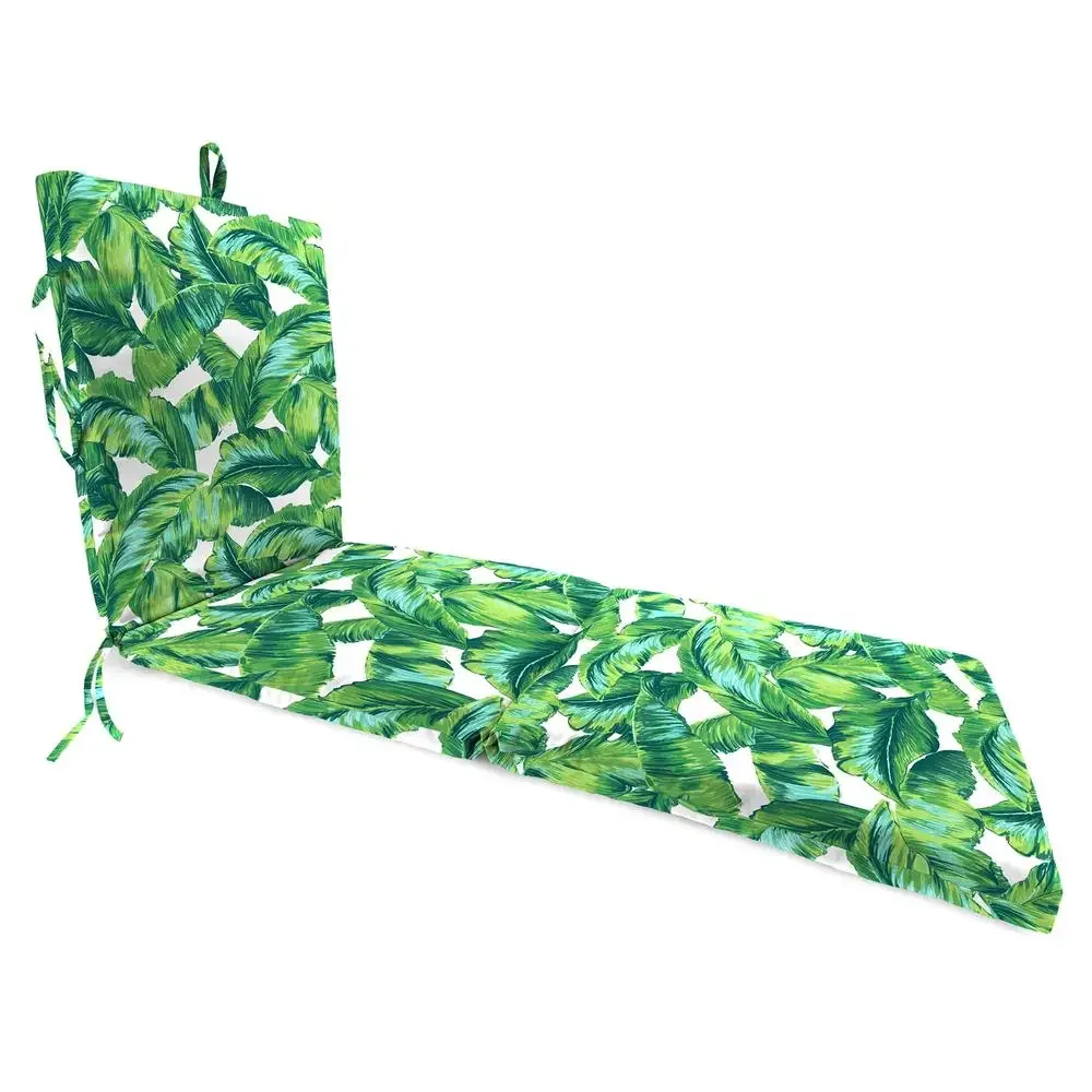 

72" x 21" Outdoor Chaise Lounge Cushion with Ties Green Leaves Design UV-Protected Fabric Water/Mold Resistant Thick Padding &