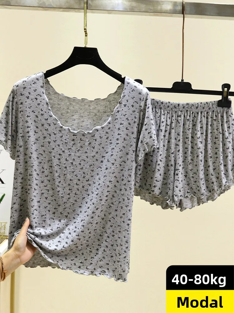 Slimming Effect Modal ort Sve T-irt Women's Summer Home Wear Print Base irt plus Size Outdoor Casual orts Set
