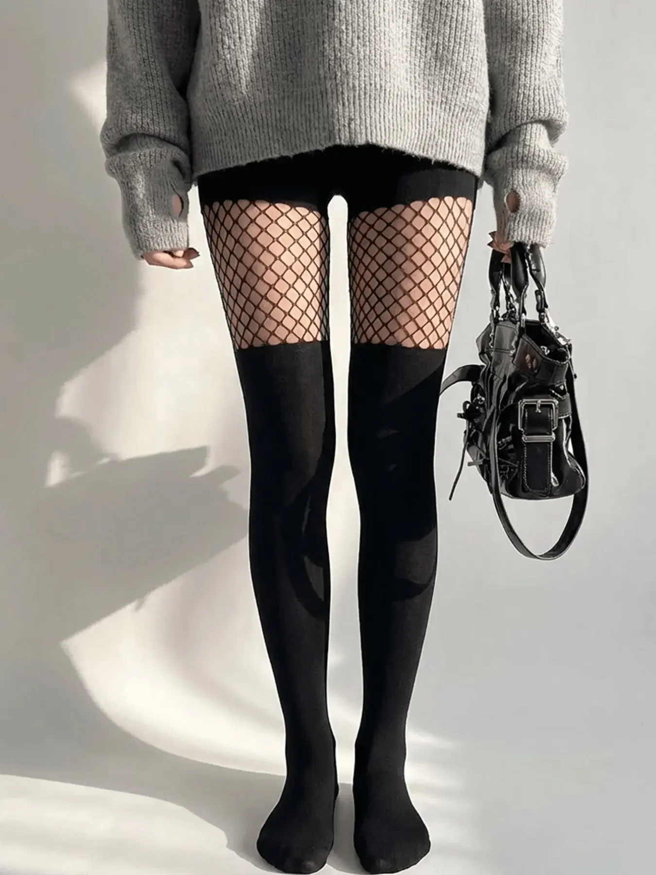 Women's Patchwork Mesh Pantyhose, Ultra-Thin Sheer Lightweight Leggings for Summer, Sexy Fishing Net Stockings, Nightclub Style, Fashionable Streetwear