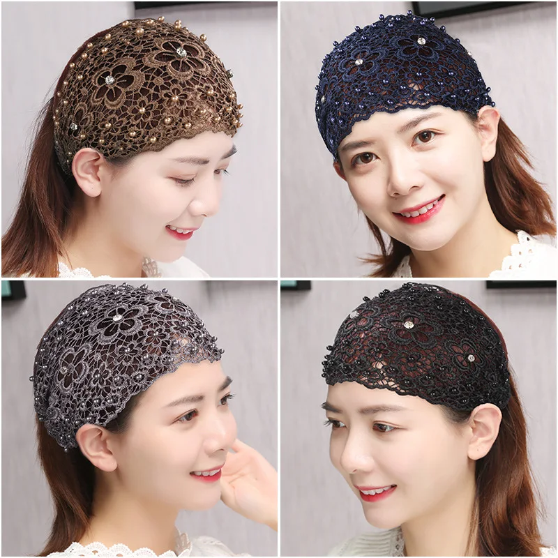 Fashion Wide-Brimmed Pearl Hair Band Cover Gray Hair Hair Accessories Girl\'s Face Washing Sports Casual Closed Head Cover Tiara