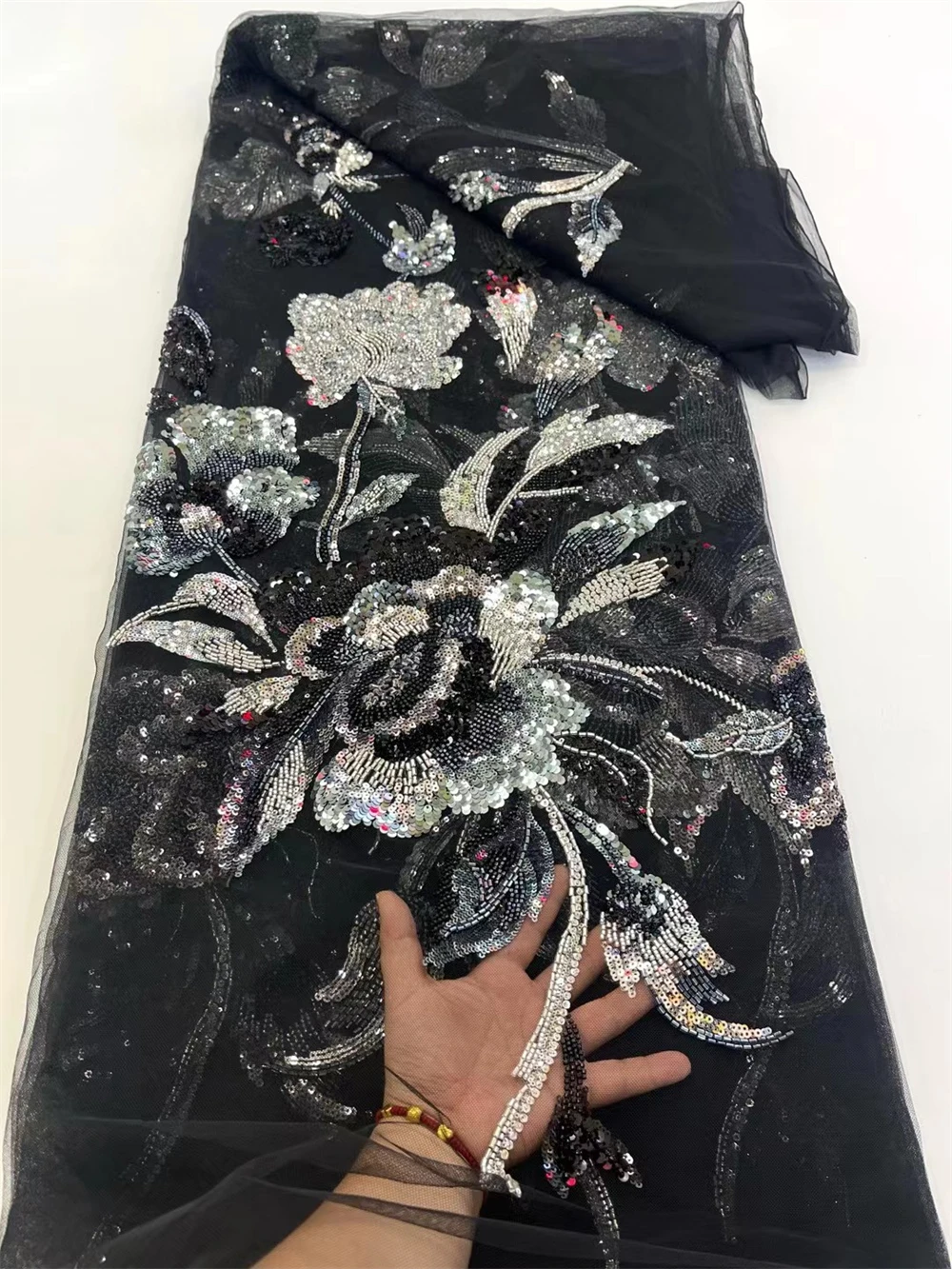 Luxury African Beaded 2025 High Quality Nigerian Sequins With Pearl Lace French Tulle Lace Fabric For Party Dress Sewing