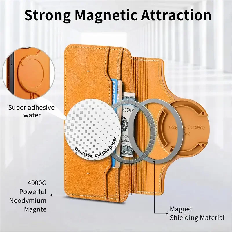 Magnetic Removable 2 in 1 Flip Card Case Phone Cover For iPhone 16 Pro Max 15 Plus 14 13 12 11 XR XS Max 7 8 SE With Zipper Bag