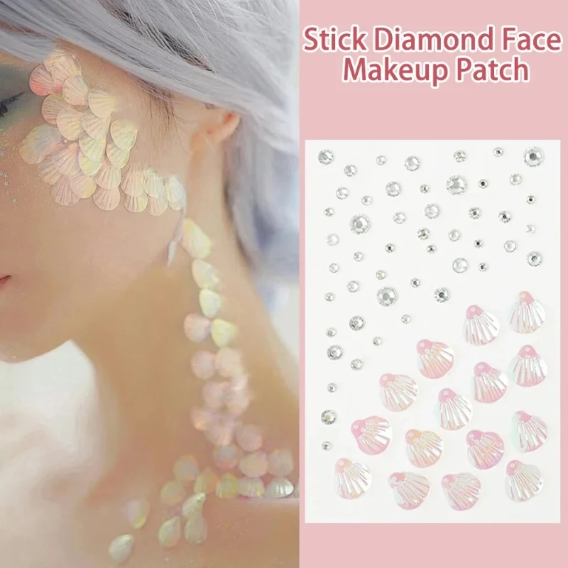 Diamond Sticker Shell Women Face Stickers Shark Fish Scale Stick Drill Face Sexy Tattoo Stickers Glitter Party DIY Jewels Tattoo