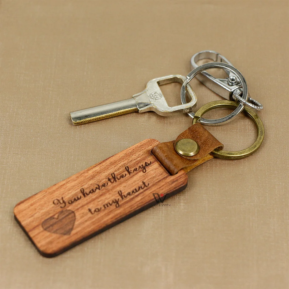 10pcs Wood Engraving Blanks Rectangle Blank Wooden Key Chain Unfinished Keychains Diy Pendant With Keyrings For Laser Engraver