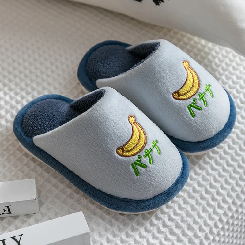 Children Autumn Winter Slippers Kids Non-slip Warm Plush Indoor Slippers Children\'s Fruit Cotton Slippers For Boys Girls