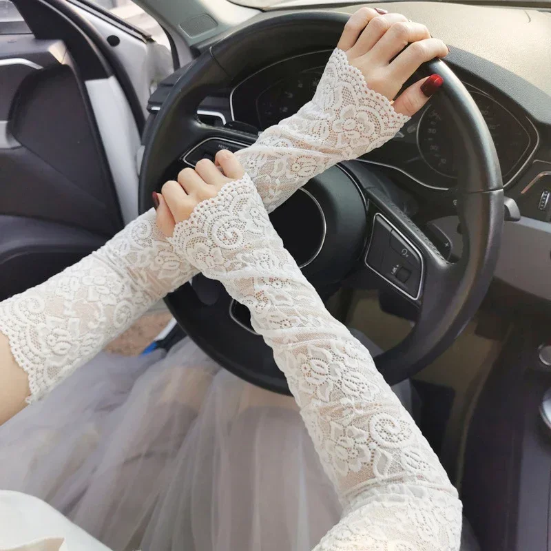 Gợi Cảm Đảng Ren Găng Tay Cho Nữ In Hoa Fingerless Gloves Căng Cánh Tay Khuỷu Tay Tay Găng Tay Mùa Hè Chống Nắng Găng Tay Hở Ngón