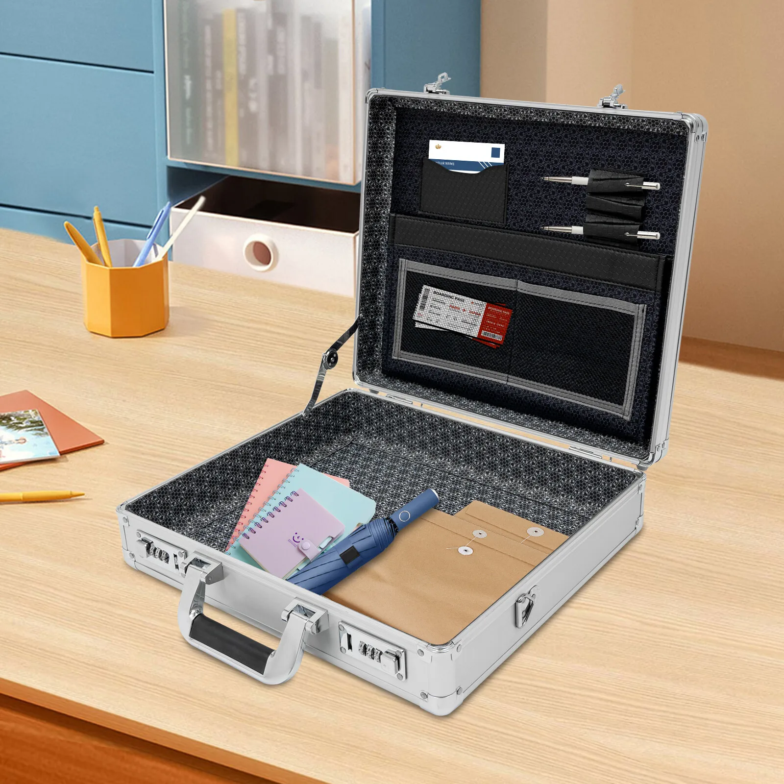 

Aluminum Hard Case Big Capacity With Combination Lock Briefcase With Pocket