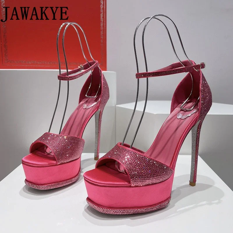

Bling Bling Crystal Platform Sandals Summer Super Sexy Open Toe High Heels Formal Party Shoes Ankle Strap Brand Ladies Sandals