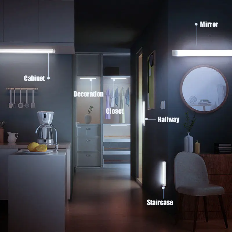 محس حركة ضوء 50/30/20 سنتيمتر USB قابلة للشحن LED مصباح المغناطيسي ليلة ضوء بار التعريفي إضاءة الخزانة لخزانة الملابس #6