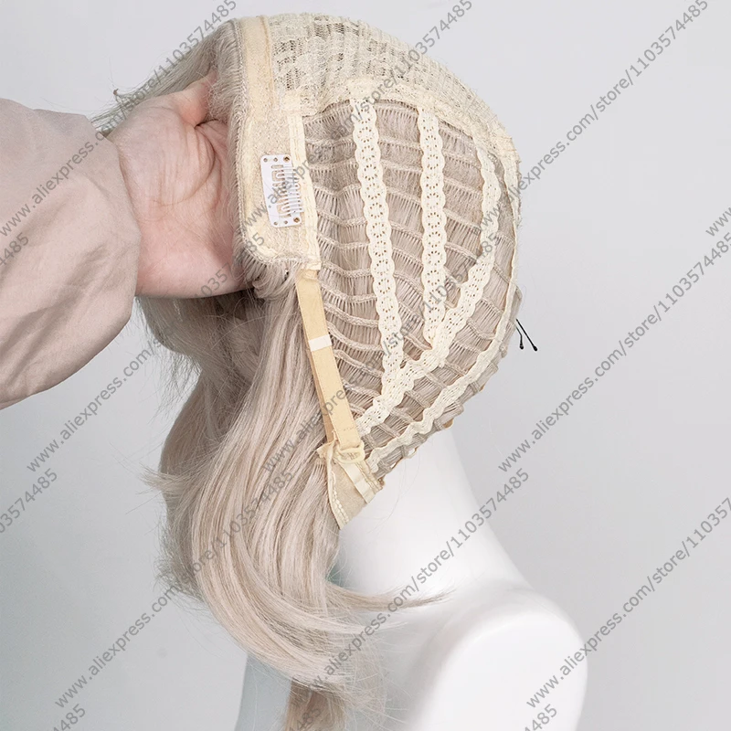 게임 알베도 코스프레 35cm 라이트 리넨 짧은 가발 내열성 합성 머리 할로윈