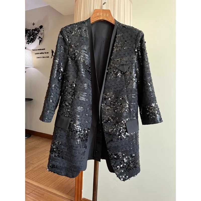 SuperAen Summer Sequined Blazer High-end Loose OL Suit Top Women Jacket and Coat