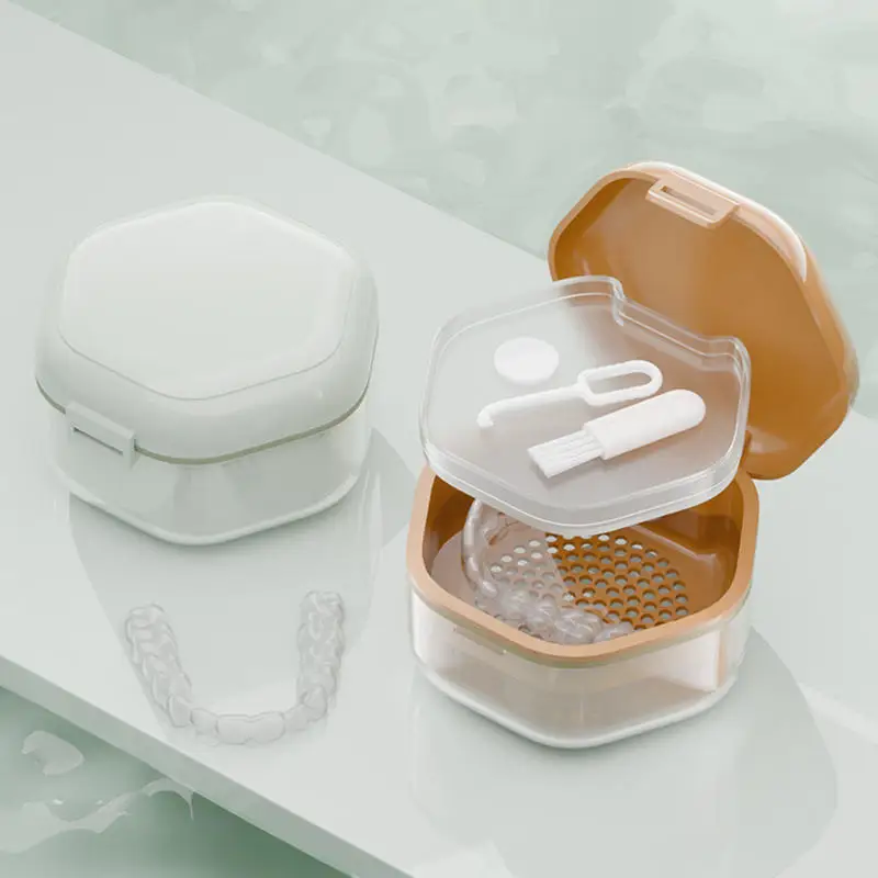 

Denture Bath Box Cleaning False Teeth Storage Box With Hanging Net Container Artificial Tooth Case Orthodontic Retainer Case