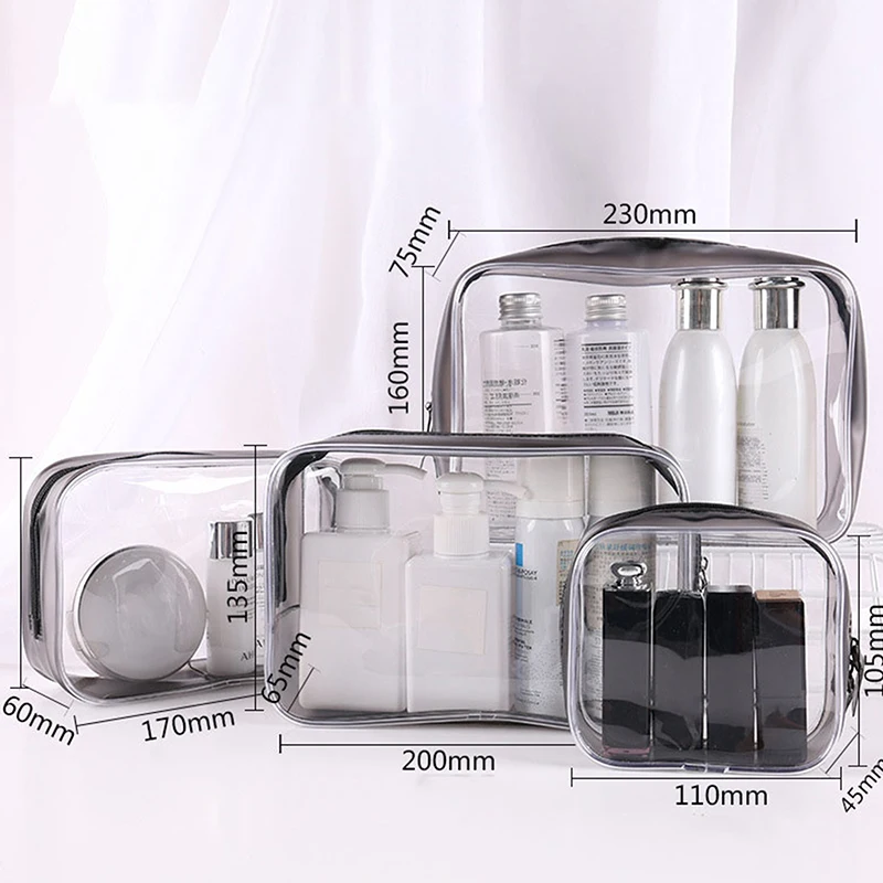 Transparente PVC Sacos De Armazenamento, Organizador De Viagem, Limpar Maquiagem Bag, Esteticista, Toiletry Bag, 1 Pc, 4Pcs