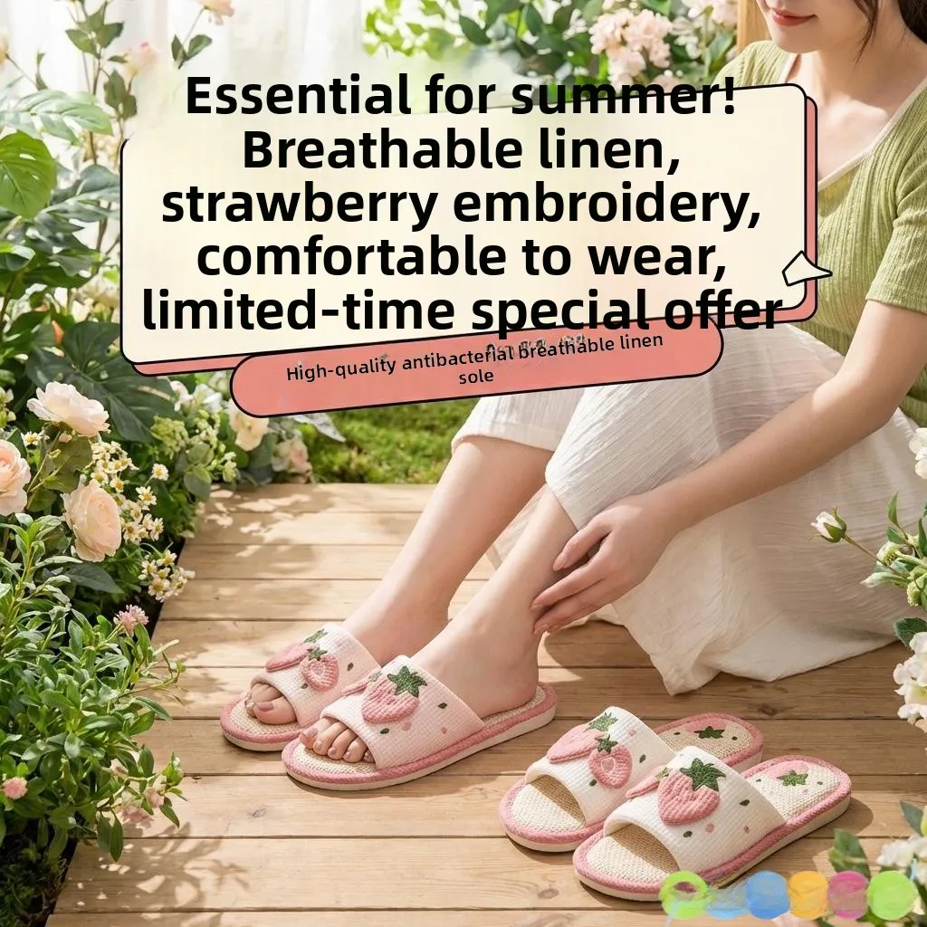 

Cotton Linen Slippers Women's New 2026 Indoor Floor Wood Anti-slip Breathable Home Comfortable Slippers Fly Blue Valley