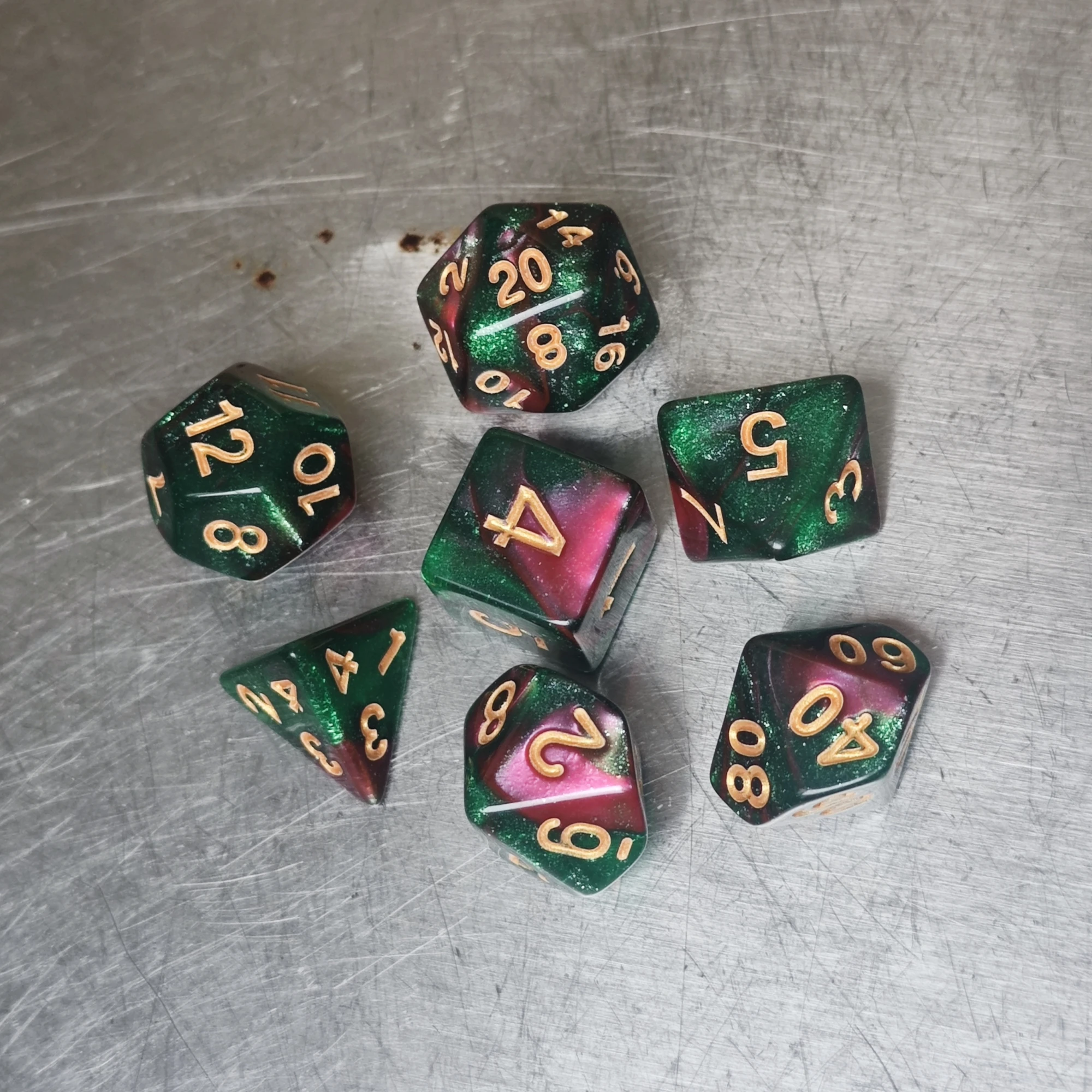 7 unids/set verde y rojo juego de dados galácticos de doble Color D & D COC RPG botella de poción de fantasía mazmorras y dragones DnD juego de escritorio