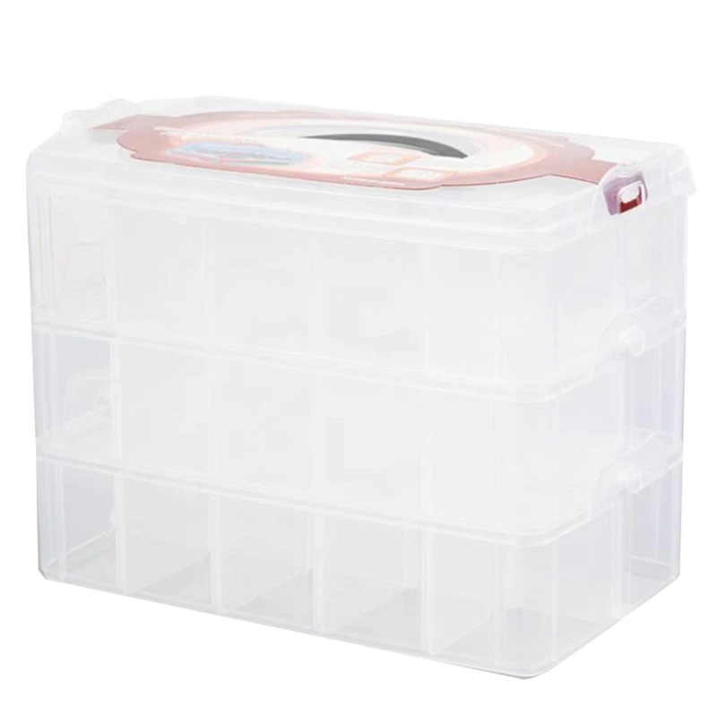 Clear 3 Layers 30 Grids Washi Tape Storage Box Transparent Tool Set Box Accessories Handcarry Stationery Holder